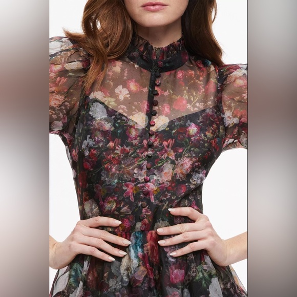 NWT $595 Alice + Olivia Vernita Silk Puff Sleeve Mini Dress - Picture 5 of 8